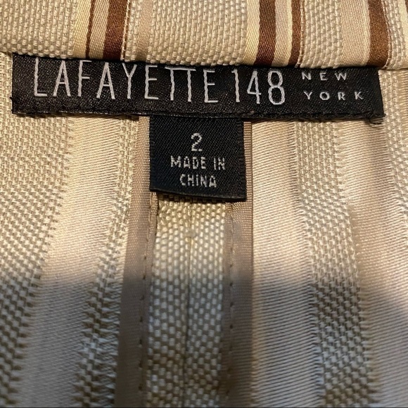 Lafayette 148 gold brown natural Blazer Linen Blend front buttons 3/4 sleeve 2 - Picture 9 of 14
